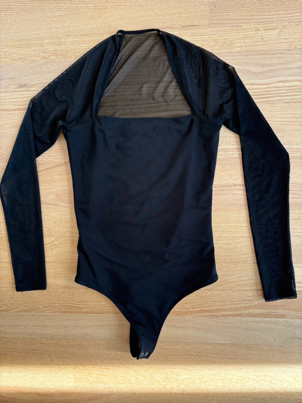 Abercrombie & Fitch Black Long-Sleeve Mesh-Back One-Piece Bodysuit
